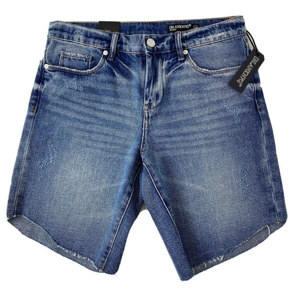 BLANKNYC Pants - BLANKNYC Women's size 28 Tomboy Blue Jean Bermuda Shorts Raw Hem Distressed NEW